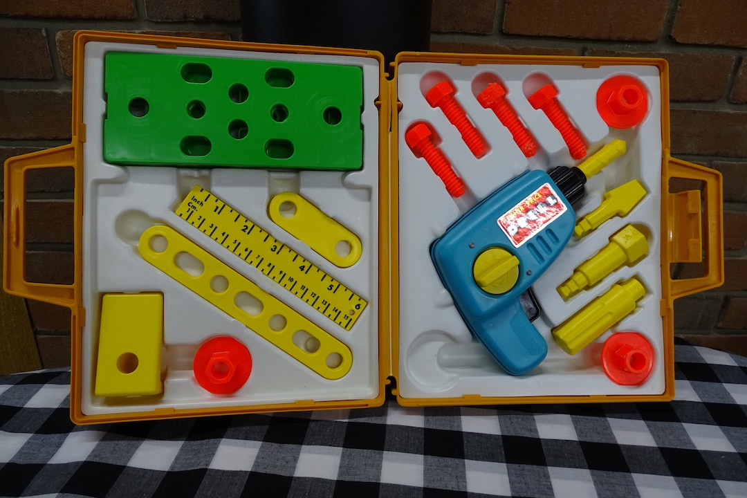 Vintage Fisher Tool Kit With Drill and Building Pieces No. 924 in Original Carrying Case Retro FP Toy Tool Kit With Working Drill Pieces Etsy