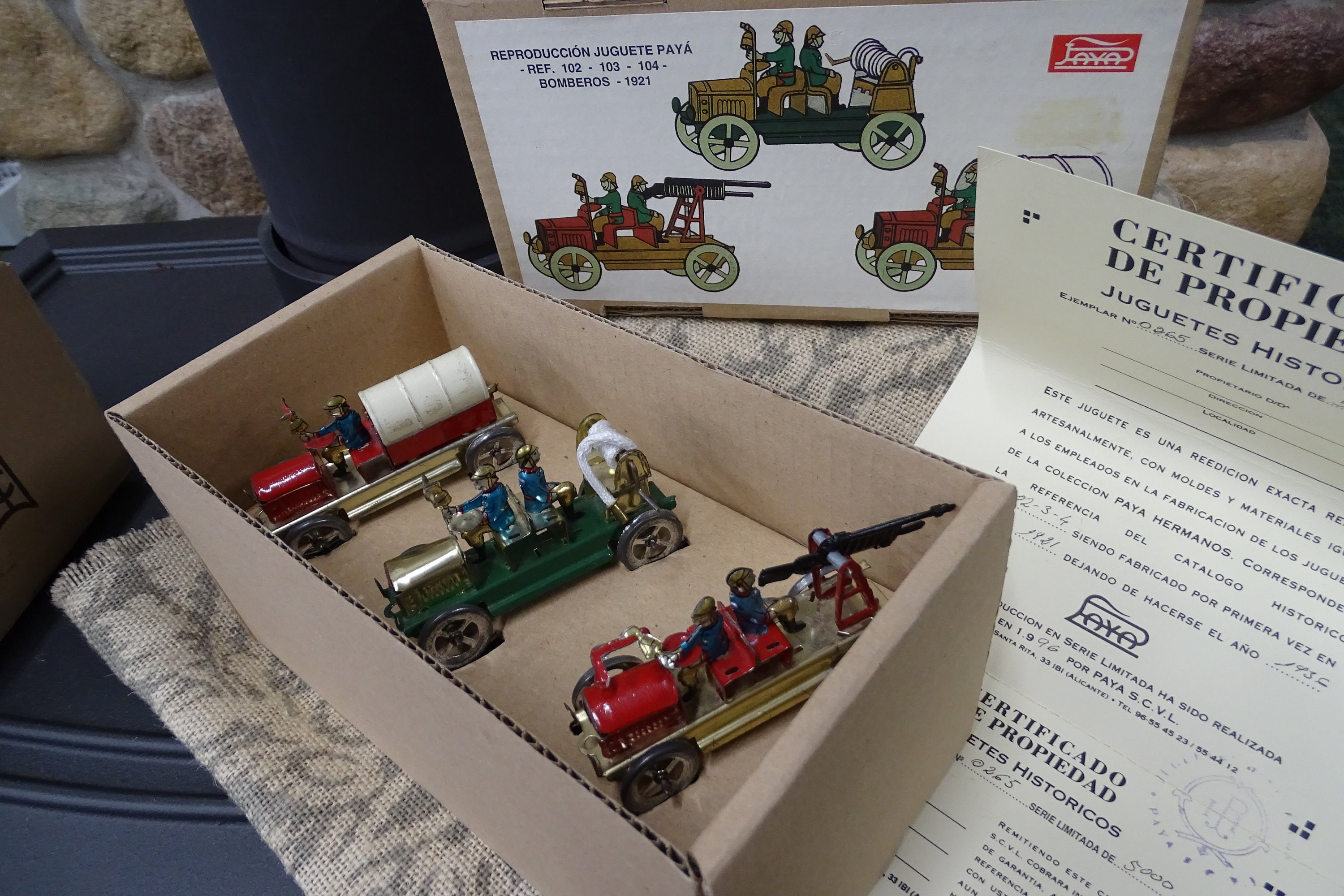 Vintage Repro Paya Toy Fire Brigade Set 3 From 1921 Mold