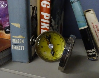 Vintage "Liquid Filled" Silver German Compass with Hinged Metal Case and Hanging Ring, German Liquid Filled Compass with Silver Metal Case