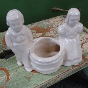 Vintage Cream Colored Ceramic Dutch Children Planter, Mid-Century Cream Colored Ceramic Planter, Ceramic Planter Dutch Design