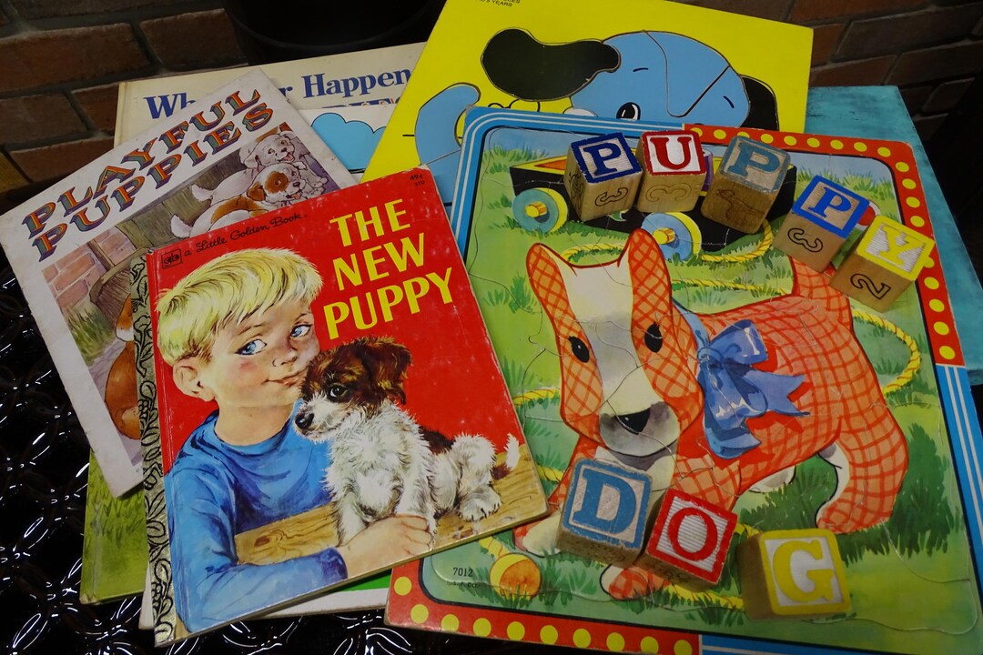 Vintage Puppy Gift Set: 3 Puzzles, 2 Golden Books, Wooden Blocks - Etsy