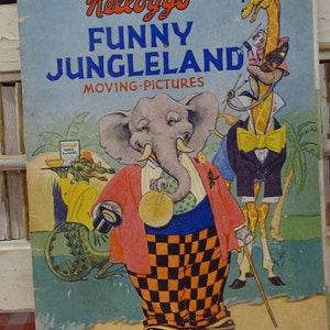 Vintage Kellogg&#39;s Funny Jungleland Moving-Pictures Animal Booklet, Vintage Kellogg&#39;s Foods Advertising Book with Animal Characters, Kelloggs