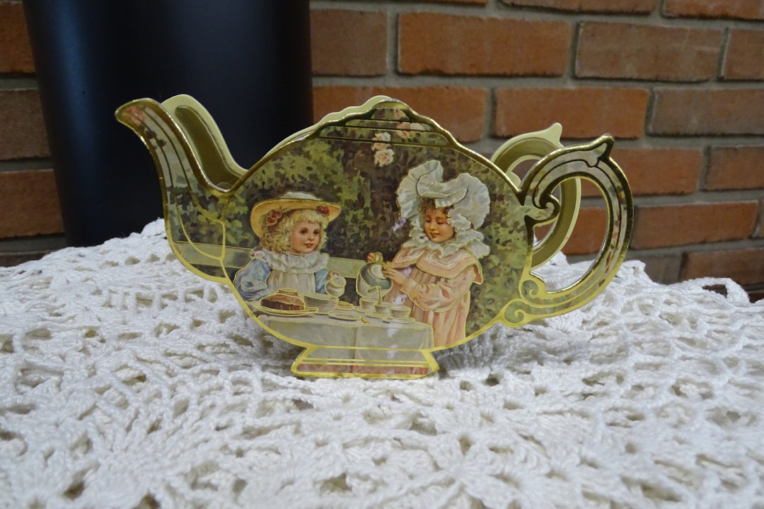 Vintage Shackman 14 Pc Miniature Gold Tea Set in Teapot Storage Case