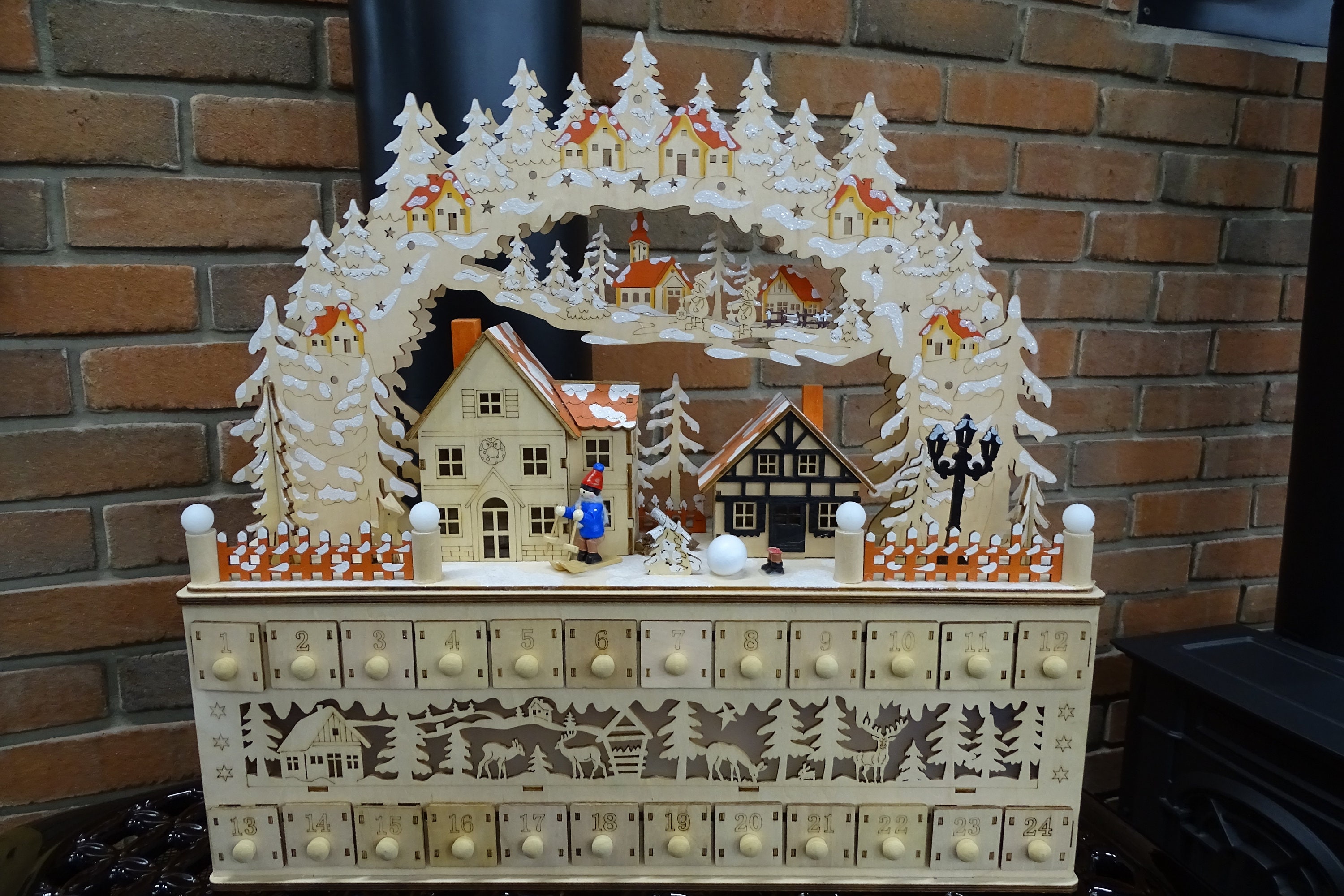 Vintage LED Balsa Wood Die-Cut Advent Calendar, Martha