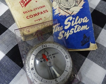 Vintage Silva System Compass Type 5 with Original Box/Complete Instruction Pamphlet c. 1960s, Silva System Plastic Compass with Instructions