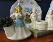 Vintage Cream Colored Ceramic Dutch Maiden Succulent Planter, Mid-Century Dutch Maid Ceramic Planter, Ceramic Planter Dutch Design
