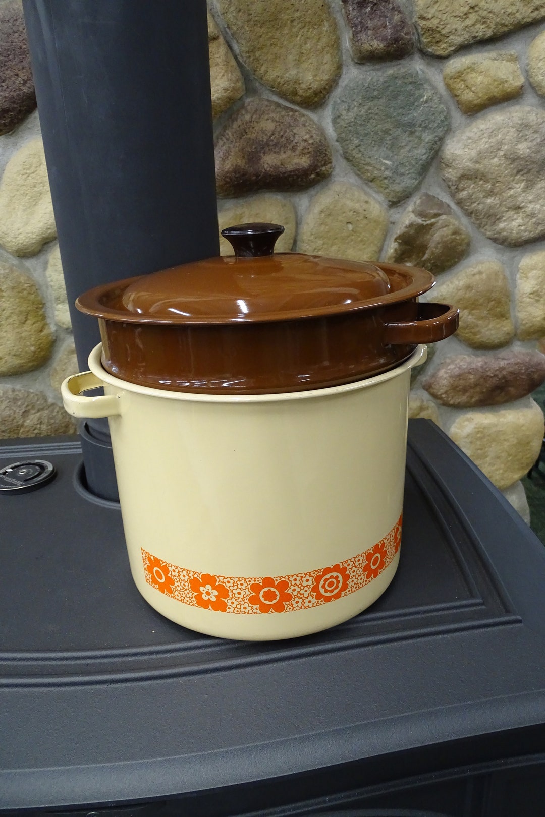 Vintage Two Tone Enamelware Pasta Pot Set With Stock Pot, Pasta
