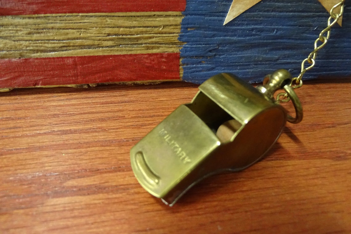 Vintage Brass Plated Military Whistle with Chain Retro Brass Etsy