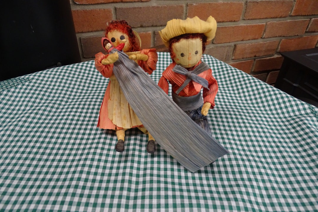 Vintage Hand Made Corn Husk Doll Family With Painted Faces & Etsy
