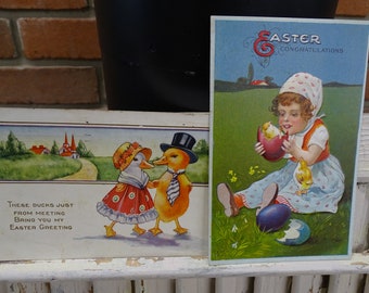 Set of Two Vintage Easter Post Cards, Retro Easter Post Cards, Children and Easter Ducks Post Cards, German Easter Post Card, Easter Items