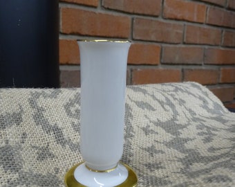 Vintage Rosenthal Germany Porcelain Bud Vase for Office or Dressing Table, Retro White German Single Bud Vase with Gold Trim, Art Deco Vase