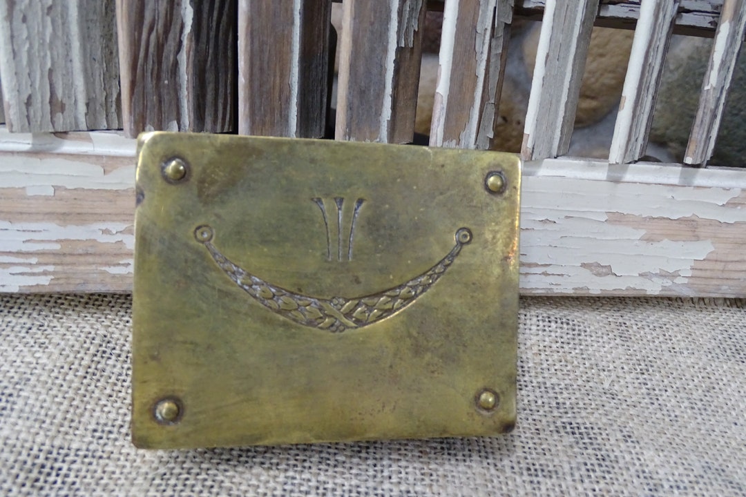 Antique Brass Stamp Box With Hinged Lid and Four Internal Compartments