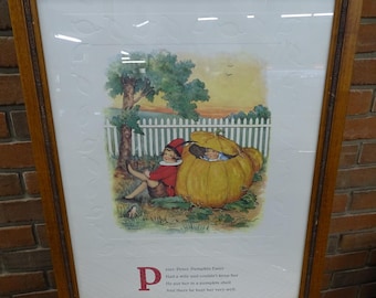 Lámina vintage enmarcada de Peter Pumpkin Eater, tapete en relieve, decoración de Halloween