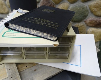Vintage Office Supply Set: Record Book, Tally Sheets, Receipt Book, Akron File Box
