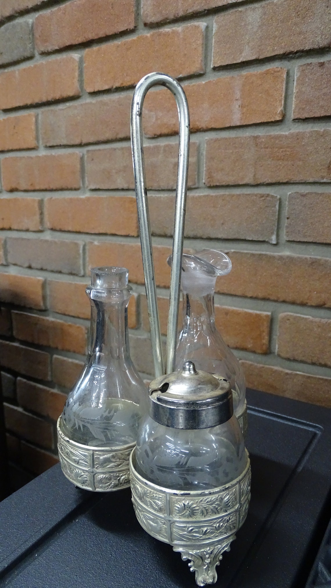 Vintage Silver Plate Condiment Caddy Silver and Glass Etsy