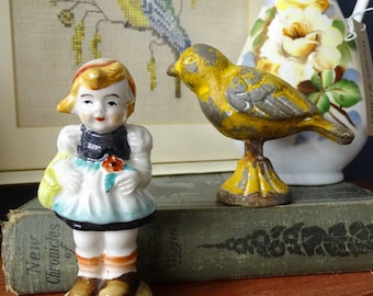 Vintage Ceramic Girl Figurine: European Dress, Occupied Japan