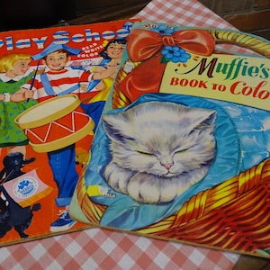Set de libros para colorear vintage: Libro de Muffie para colorear y jugar en la escuela, años 50 y 60