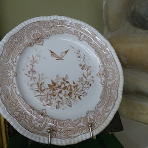 Antique Brown Transferware Aesthetic Movement Plates/Chargers, Rare Mid 19th Century Florio Palermo Roccoco Brown Transferware Plates