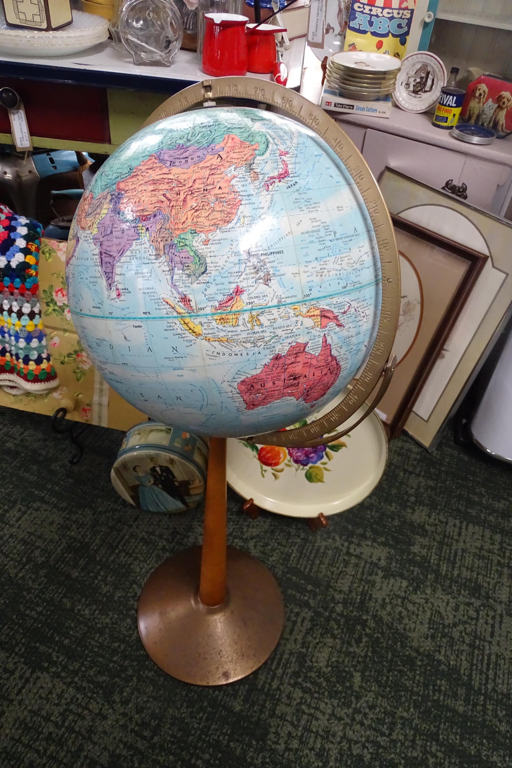 Vintage Replogle World Globe: Raised Relief, Mid-Century Modern Floor Stand