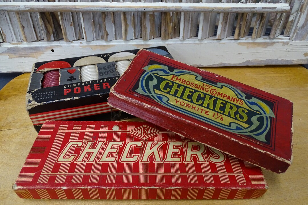 Vintage Game Pieces in Original Boxes Checkers and Poker Etsy