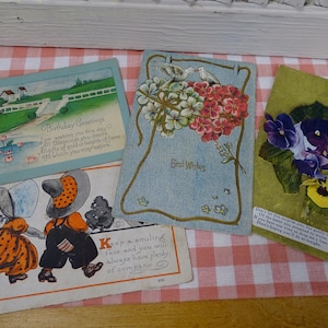 Set of Four Vintage General Greeting Post Cards, Retro Birthday, Best Wishes and Friendship Post Cards, Vintage Unused Project Post Cards