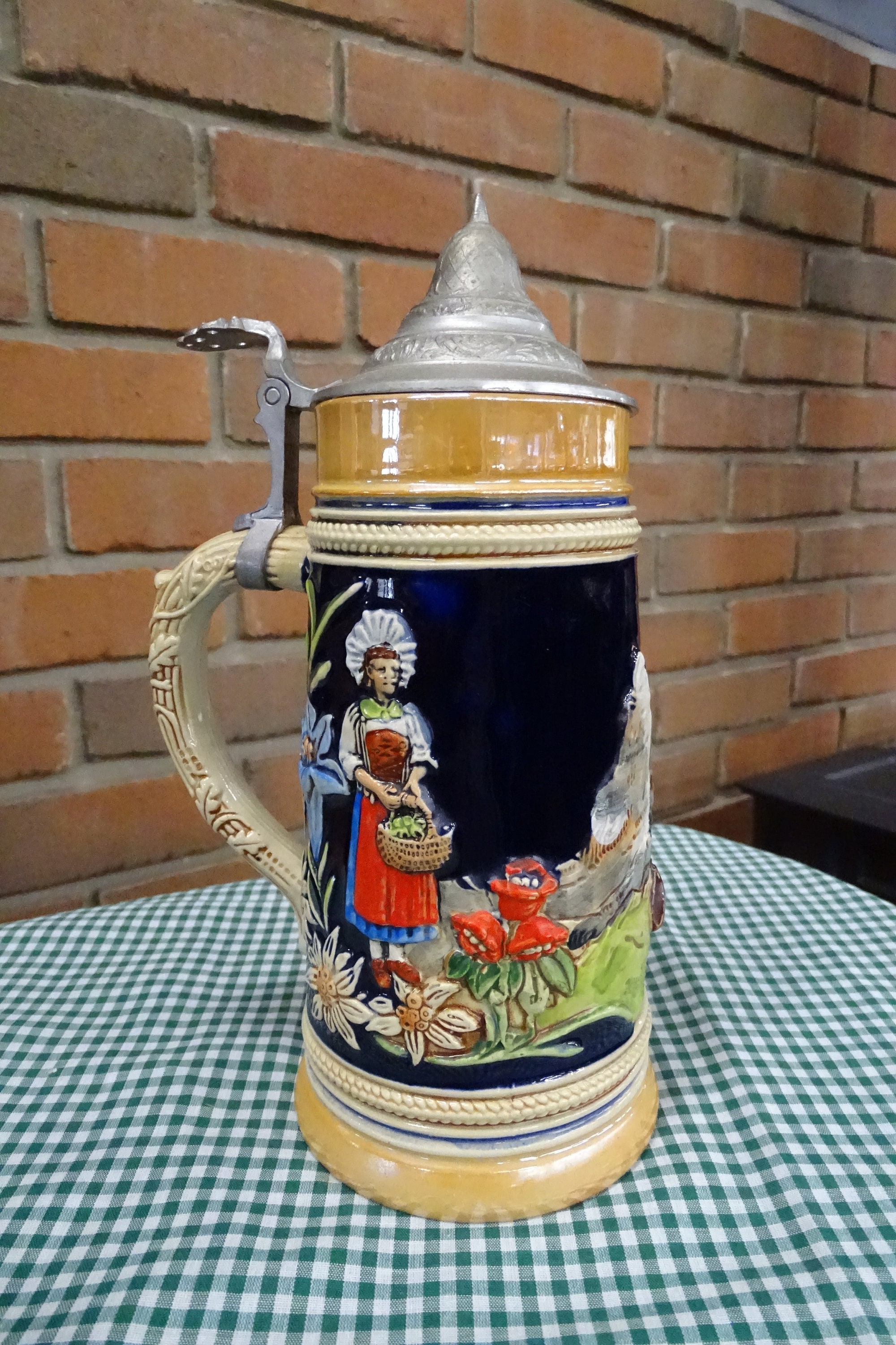 Vintage Werka Ceramic Beer Stein: Pewter Lid, Tyrolean Alps