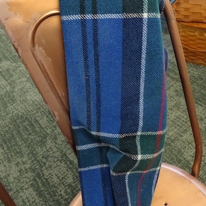Vintage Blue Plaid Wool Lap Blanket - Brant Forde Tartan Fringe