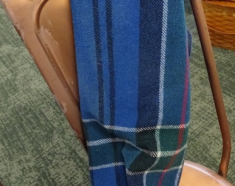 Vintage Blue Plaid Wool Lap Blanket - Brant Forde Tartan Fringe
