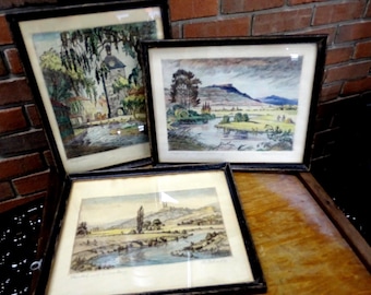 Vintage Max Schnös Etchings Set: German Landscape Art, Castle Banz