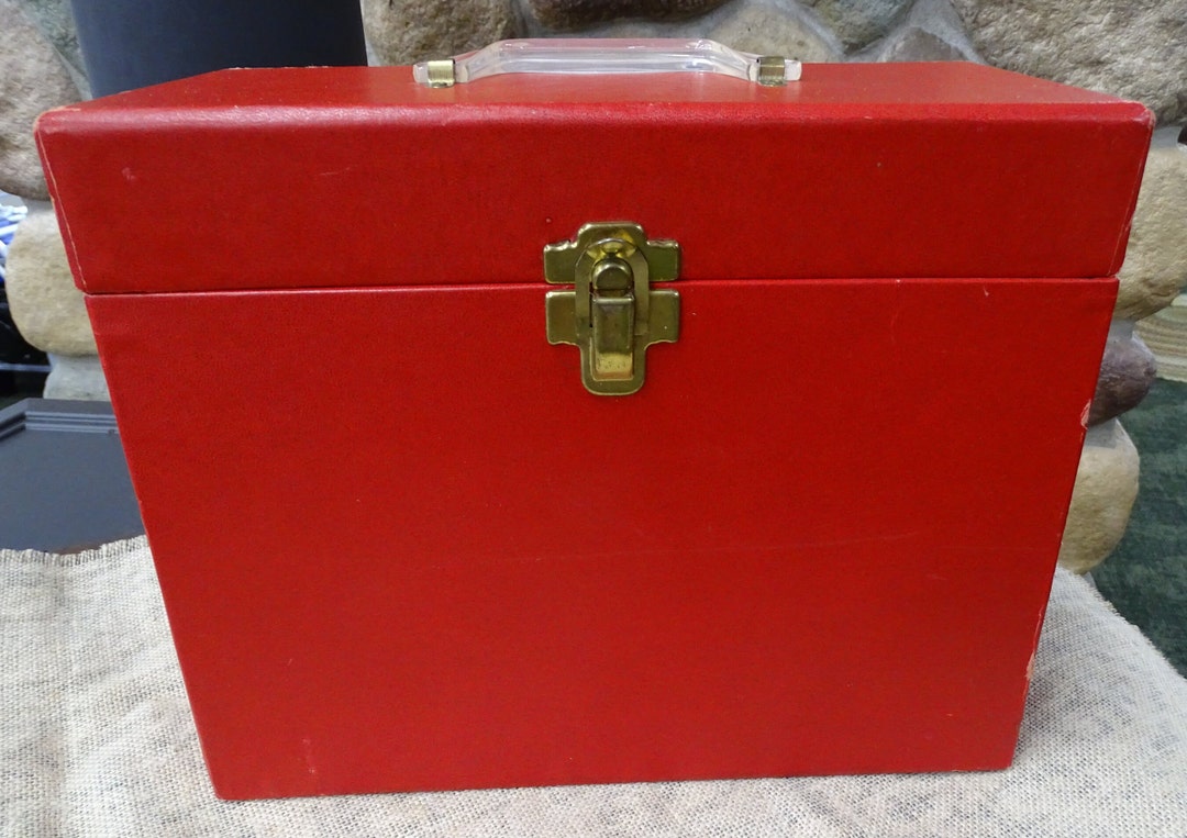 Vintage Cherry Red Cardboard Document Tote, Retro Record/document