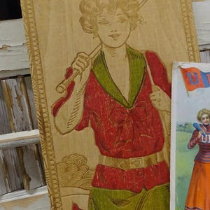 Vintage Lady Golfer Pyrography Wood Box