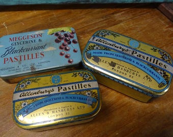 Vintage Allenburys & Meggeson Pastilles Tins: Retro Pharmaceutical Decor (Set of Three)