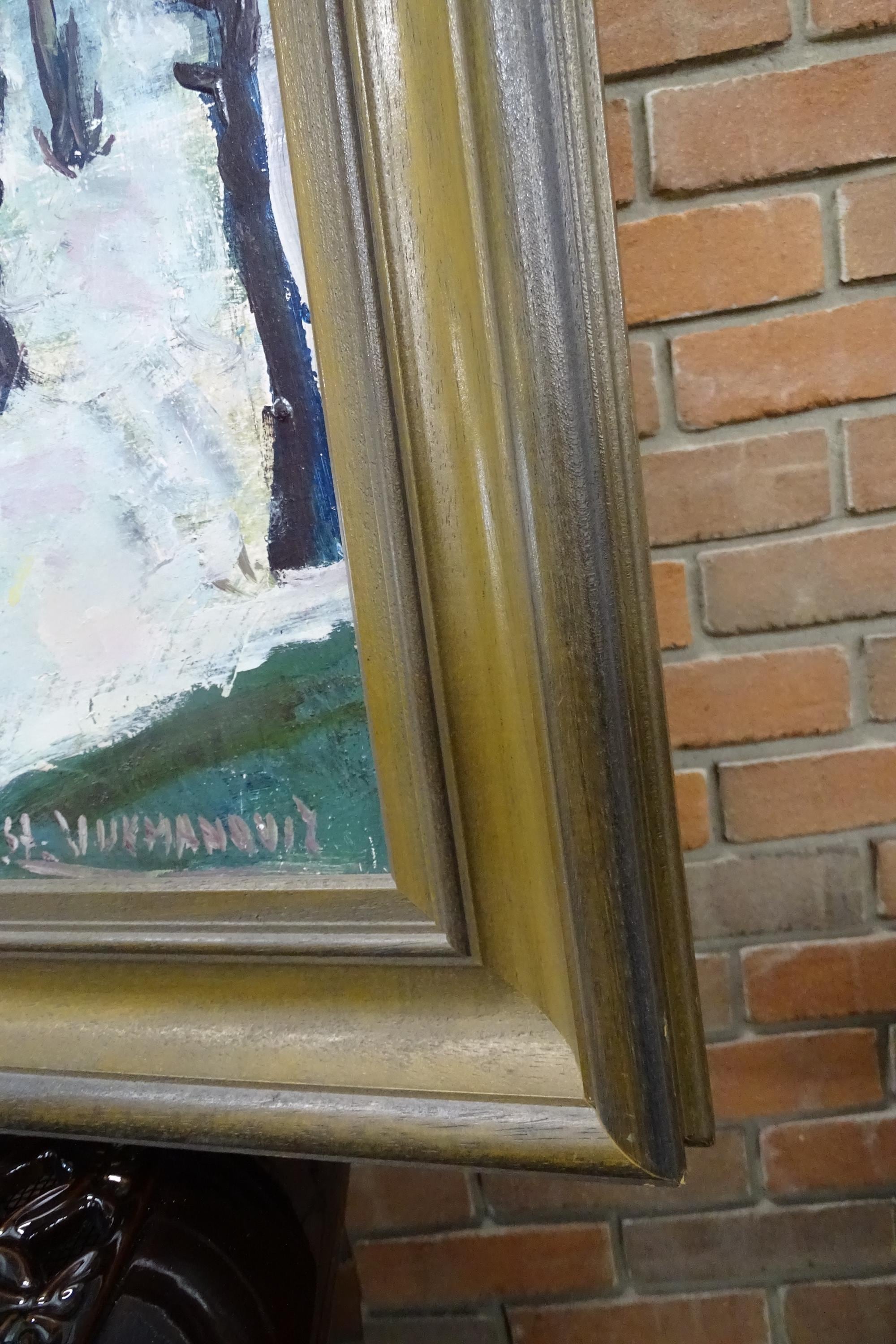 油絵　昔のドイツ・ミュンヘン風景 ミュンヘン、ドイツ、冬の建物、額入り油絵、セルビア人アーティスト