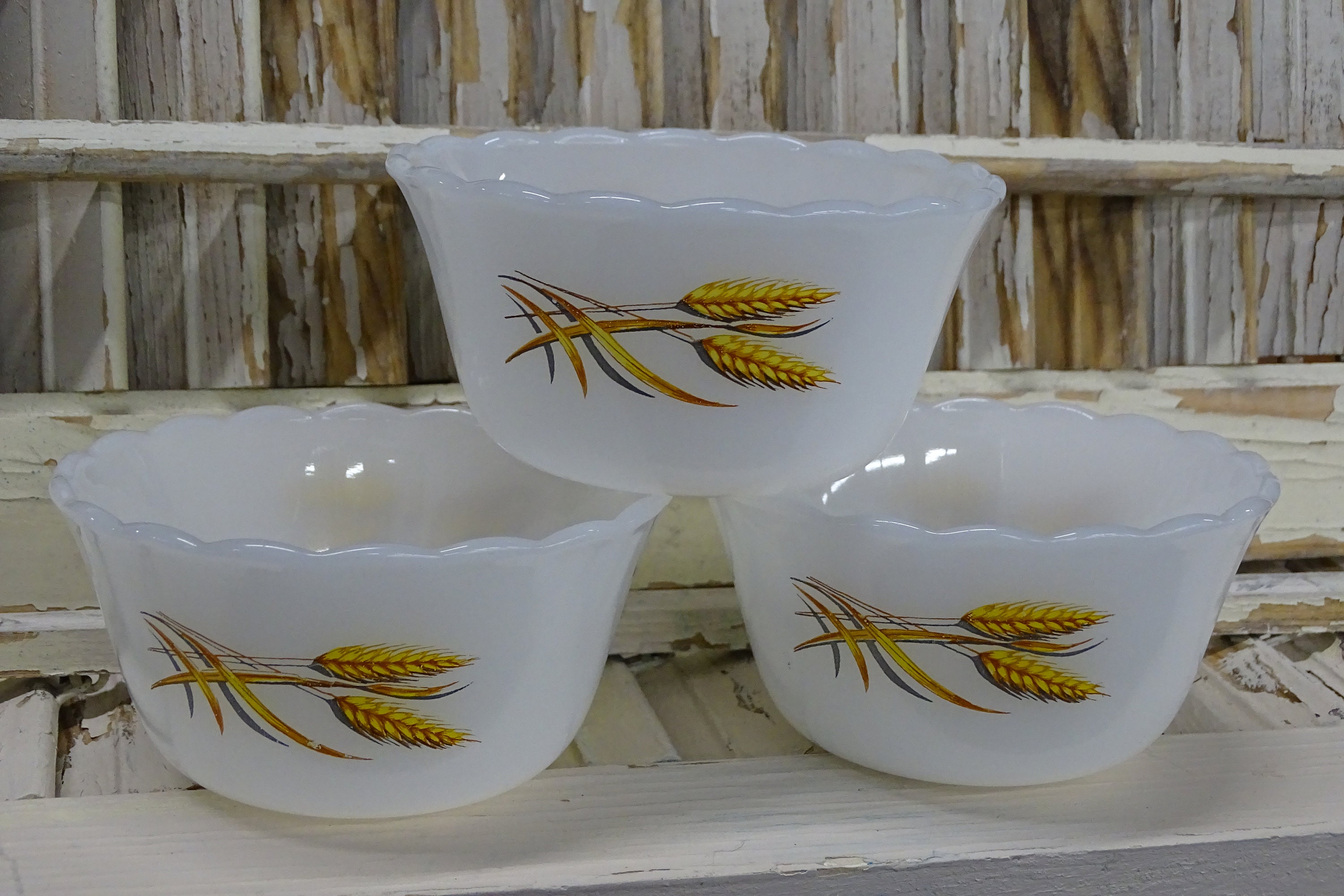 Vintage Fire King Milk Glass Ramekins With Wheat Design Etsy UK