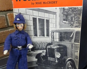 Vintage Policeman Doll & "People Who Work for Us" Book: 1939 Children's Play Set
