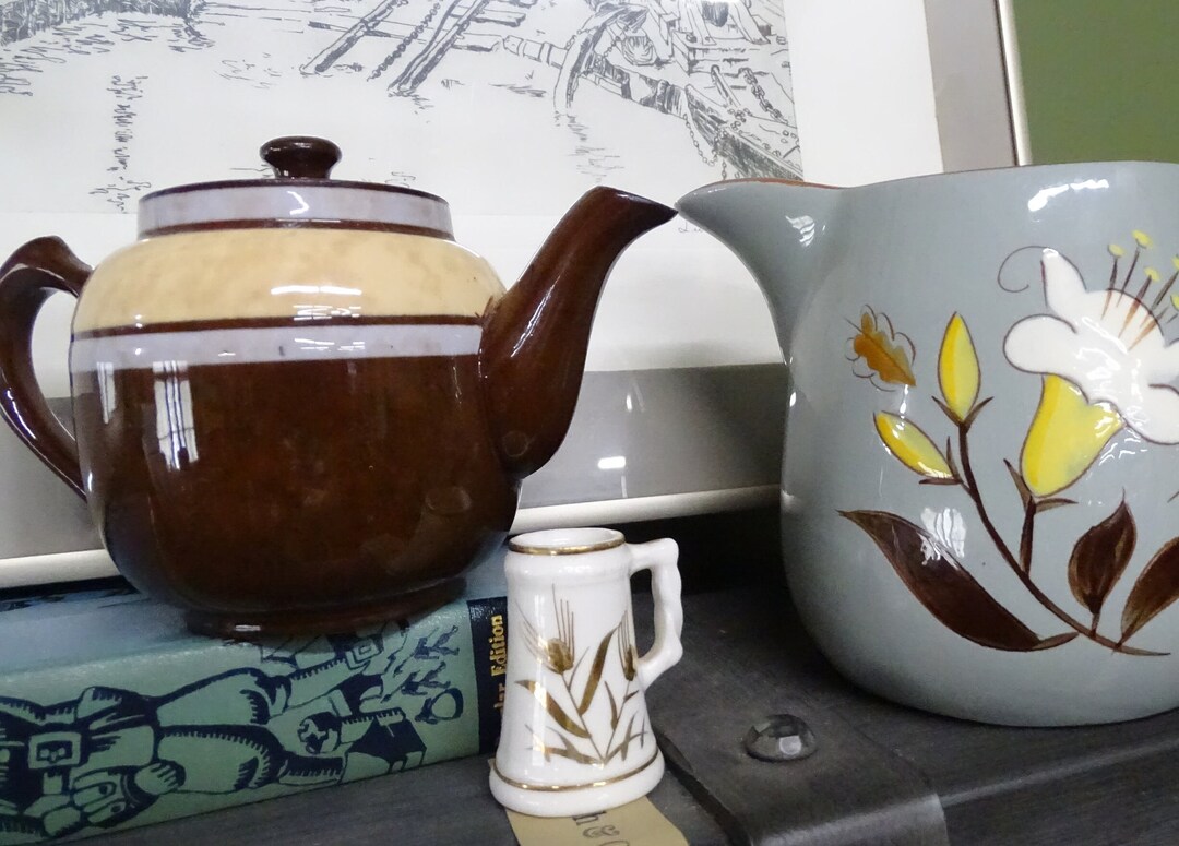 Vintage Single Serve Stadler Brown Striped Tea Pot, Vintage Brown and