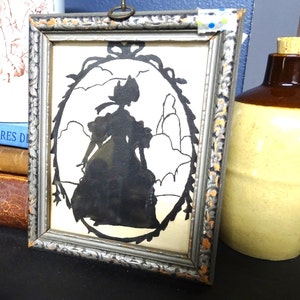 Antique Framed Colonial Lady Silhouette Picture - 1915 Americana Decor