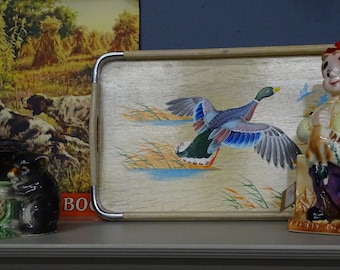 MCM Hand Painted Bar Tray with Mallard Duck, Mid-Century Made in Japan Standard Specialty Bar Serving Tray, Mid-Century Barware Tray,