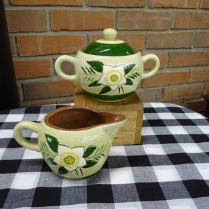 Mid-Century Stangl Potteries Red Clay Star Flower Cream and Sugar, 1960s Painted Stangl Pottery Star Flower Painted  Cream and Sugar Set