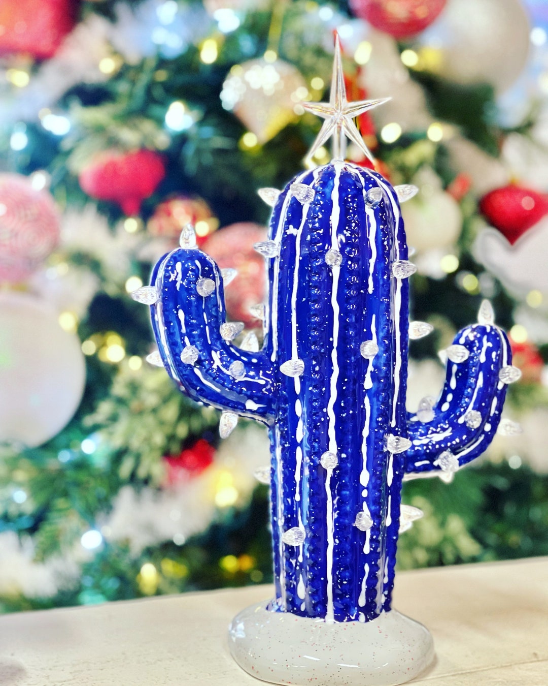 Ceramic Light up Modern Cactus Christmas Tree Vintage 10.5 Inches