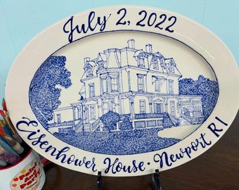 Custom Ceramic House Portrait Platter, First Home Gift