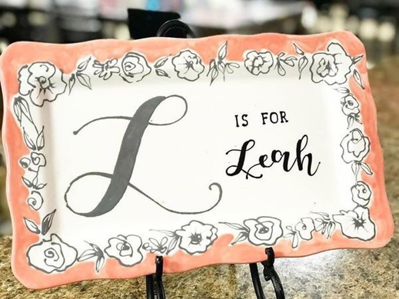 Personalized Baby Shower Nursery Family Ceramic Platter Floral 8x13 Inches Quote Saying Bible Verse Custom Order Monogram