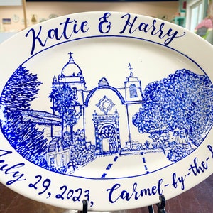 Plato de cerámica personalizado con retrato de casa, primera vivienda, regalo de boda