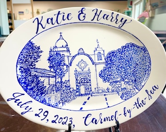 Custom Ceramic House Portrait Platter, First Home, Wedding Gift