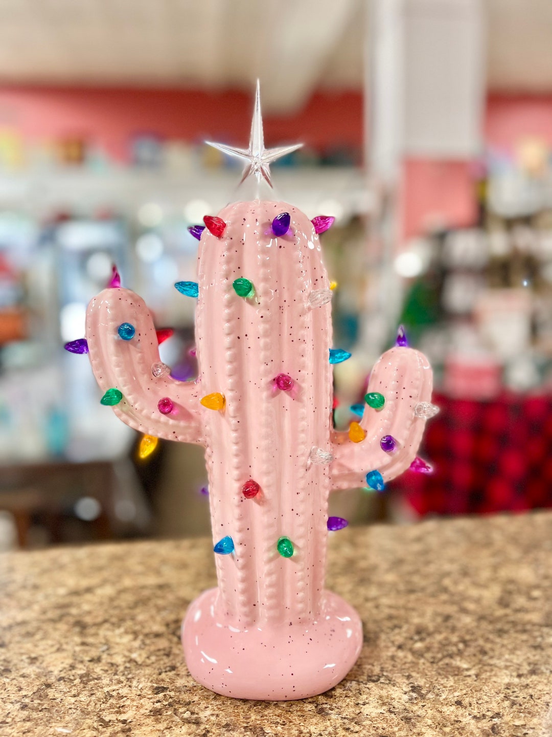 Ceramic Light up Modern Cactus Christmas Tree Vintage 10.5 Inches