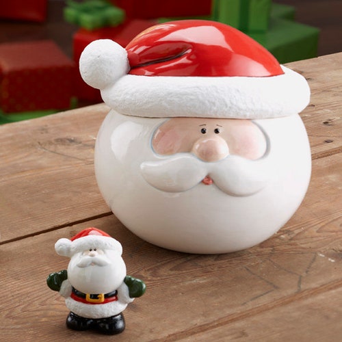 Santa Head Hat Cookie Jar Large Christmas Decor Centerpiece 8.5 Inches Holiday Family shops Gift