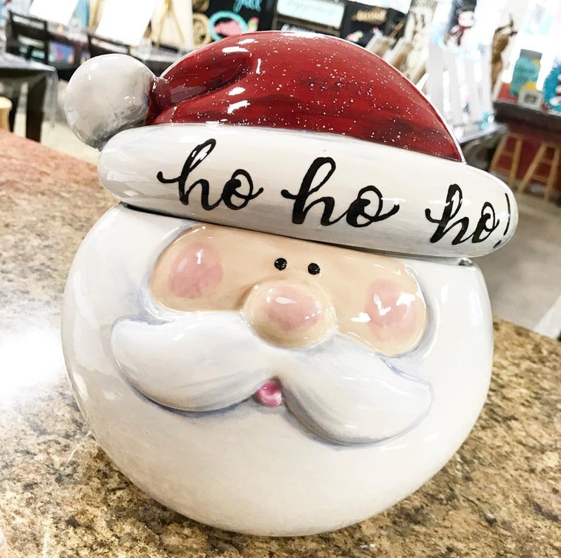Santa Head Hat Cookie Jar Large Christmas Decor Centerpiece 8.5 Inches Holiday Family shops Gift