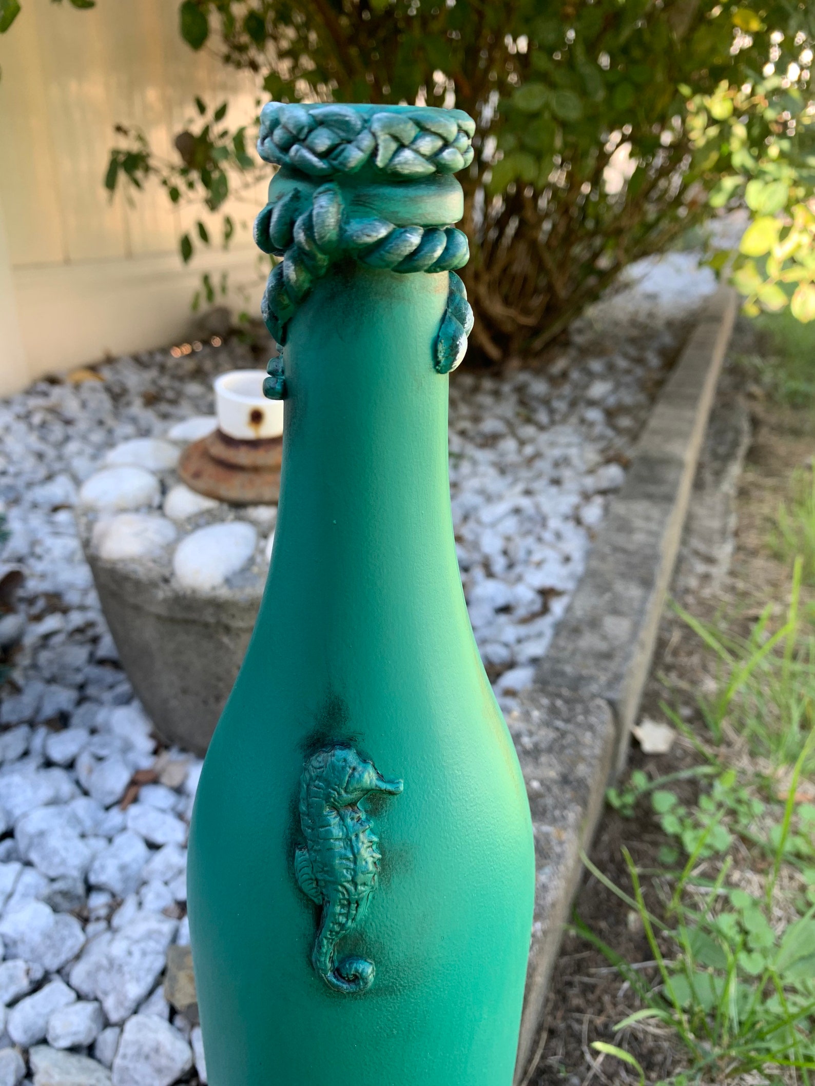 Handcrafted Nautical Decoupaged Bottle Sea Theme Decorative Etsy