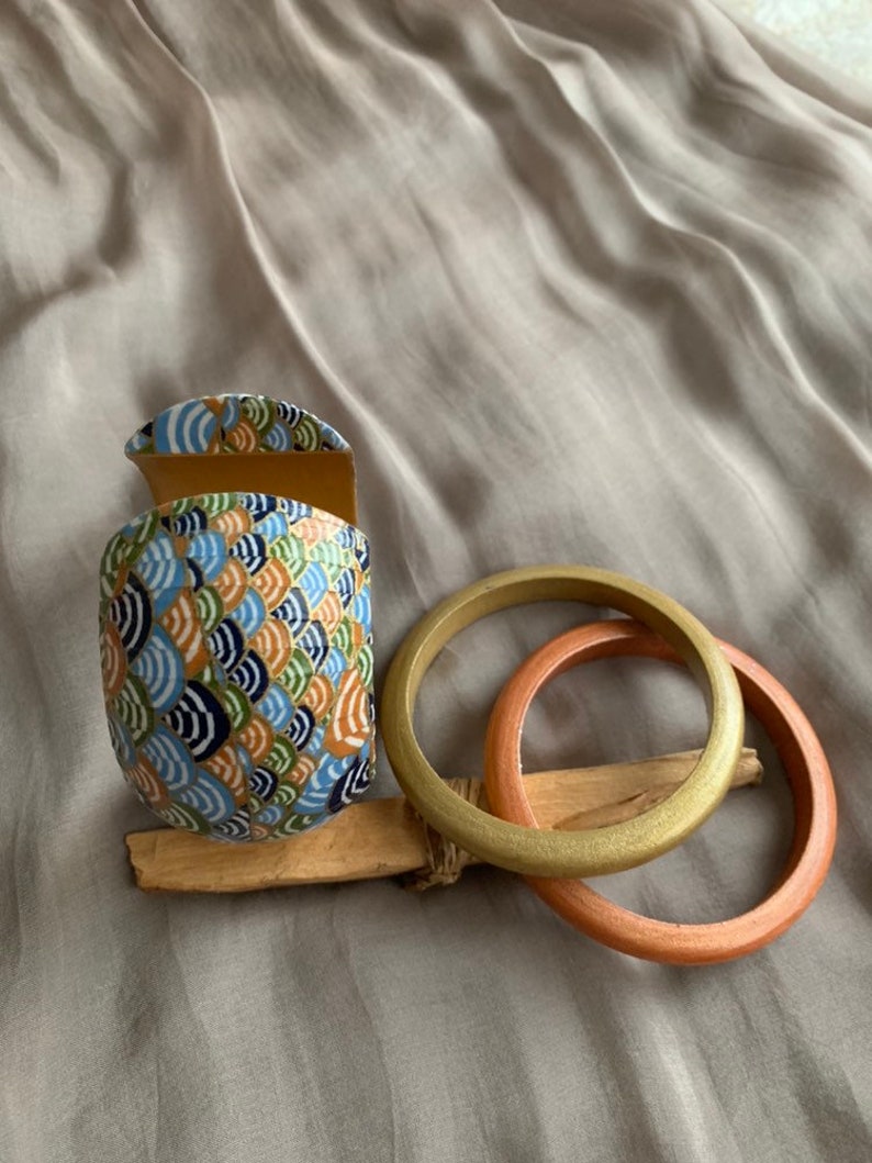 statement jewelry Boho hand decorated bracelet unique gift chunky decoupage bangle wooden bangle Japanese paper decorated bangle