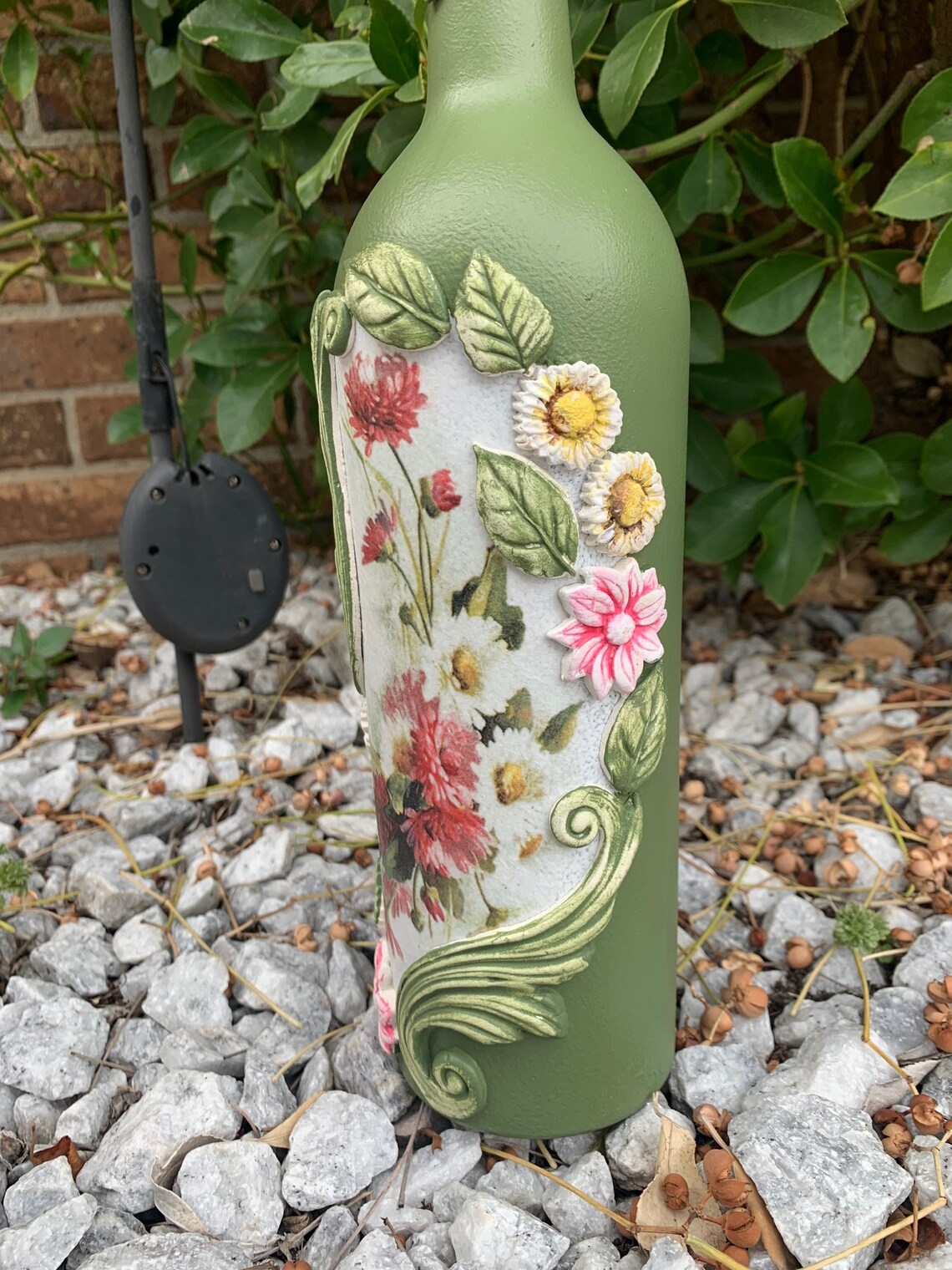 Hand Painted Decoupage Glass Bottle Daisies Decoupage Bottle Etsy